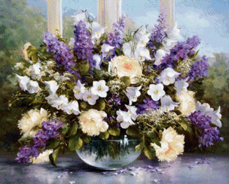 пионы букет - ваза, колокольчики, букет, цветы, пионы - предпросмотр