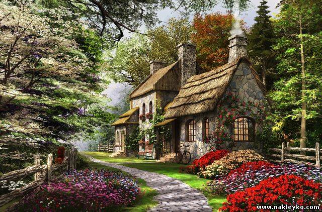 сказочный домик - пейзаж, дом, цветы - оригинал