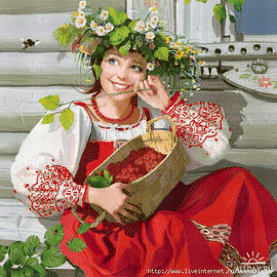 русская красавица - образ, девушка, ягоды, красота, женщина, она, цветы - предпросмотр