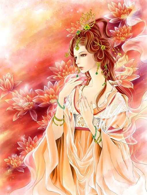 япония - лотос, красота, женщина, цветы, девушка, образ, она - оригинал