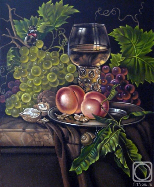 Натюрморт - натюрморт, фрукты, бокал вина - оригинал