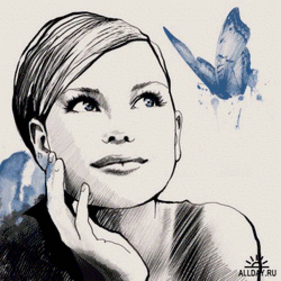 Девушка с бабочкой - монохром, девушка, бабочка, красавица - предпросмотр