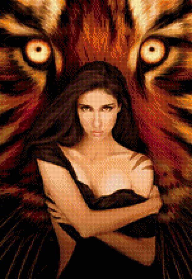 Взгляд тигра - натурщица, картина - предпросмотр