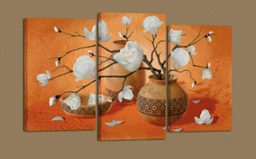 Триптих Цветы в горшке - растения, картина - предпросмотр