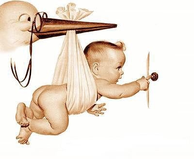 аист прилетел - ребенок, аист - оригинал