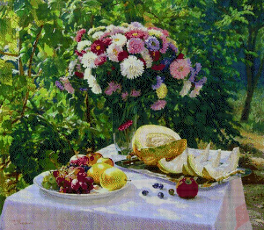 Gennadij Kiriczenko-Martwa natura z astrami - naturmort, kwiaty, ziwopis - предпросмотр