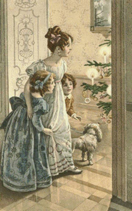 рождество у ёлки - девочка, рождество, дети, семья, елка, новый год, люди - предпросмотр