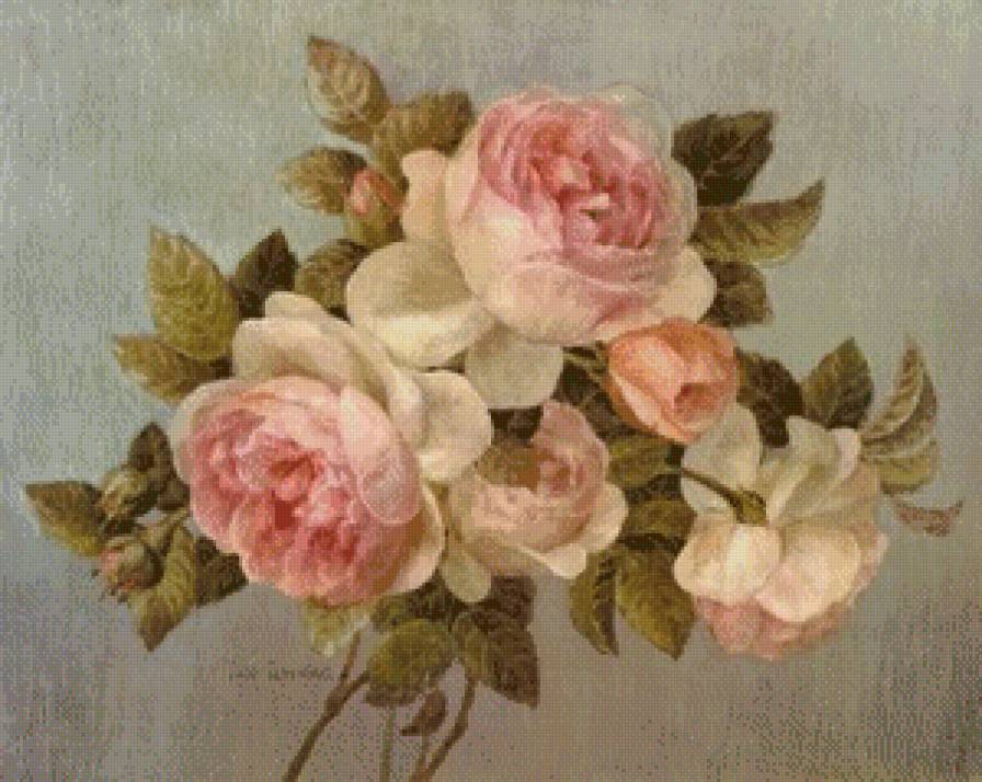 розы винтаж - картина, винтаж, природа, розы, букет, цветы, акварель - предпросмотр