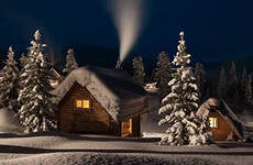 МОРОЗНЫЙ ВЕЧЕР - зима, снег, пейзаж, дом - оригинал