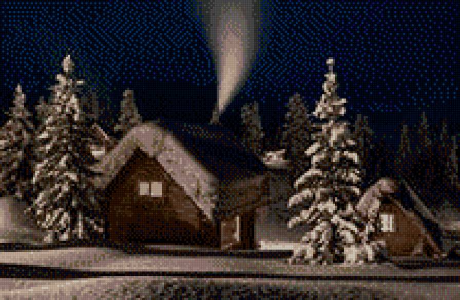 МОРОЗНЫЙ ВЕЧЕР - зима, пейзаж, снег, дом - предпросмотр