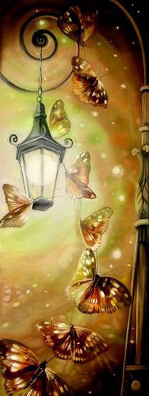 Бабочки и фонарь - романтика, фонарь, бабочки - оригинал