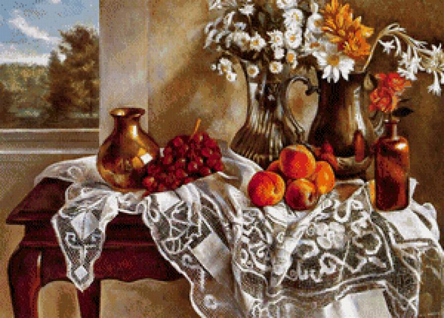 Натюрморт - цветы, фрукты, натюрморт - предпросмотр