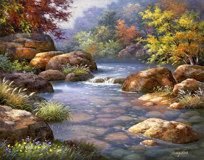 осенний пейзаж - вода, деревья, пейзаж, осень, лес, река - оригинал