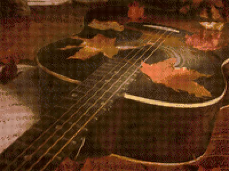 гитара в осенних листьях - гитара, листья, осень - предпросмотр