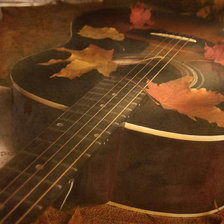 гитара в осенних листьях