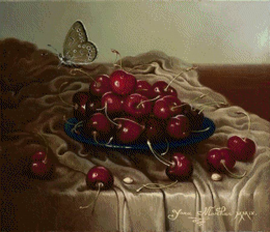 Jana Mowczn-Naturmort z wiszniami - martwa natura, ziwopis - предпросмотр