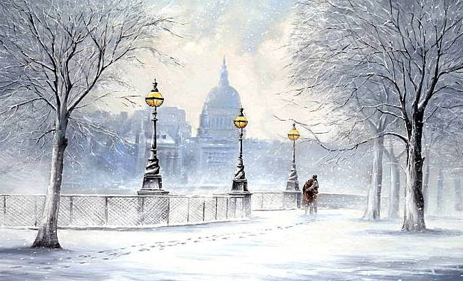 Метель - метель, город, двое, пейзаж - оригинал