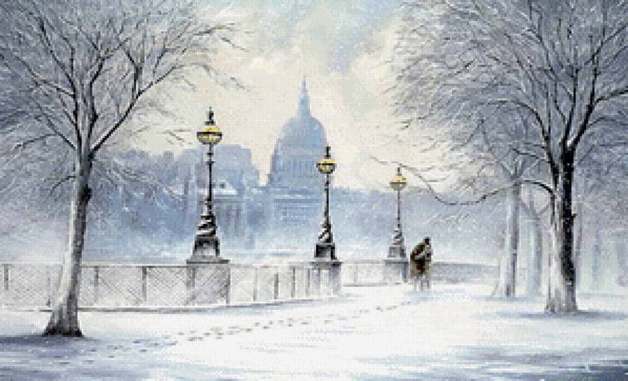 Метель - пейзаж, метель, двое, город - предпросмотр