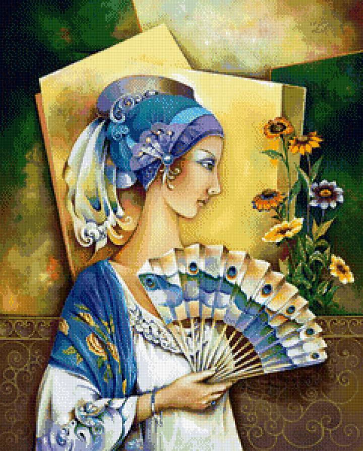 Дама с веером - красавица, девушка, дама - предпросмотр