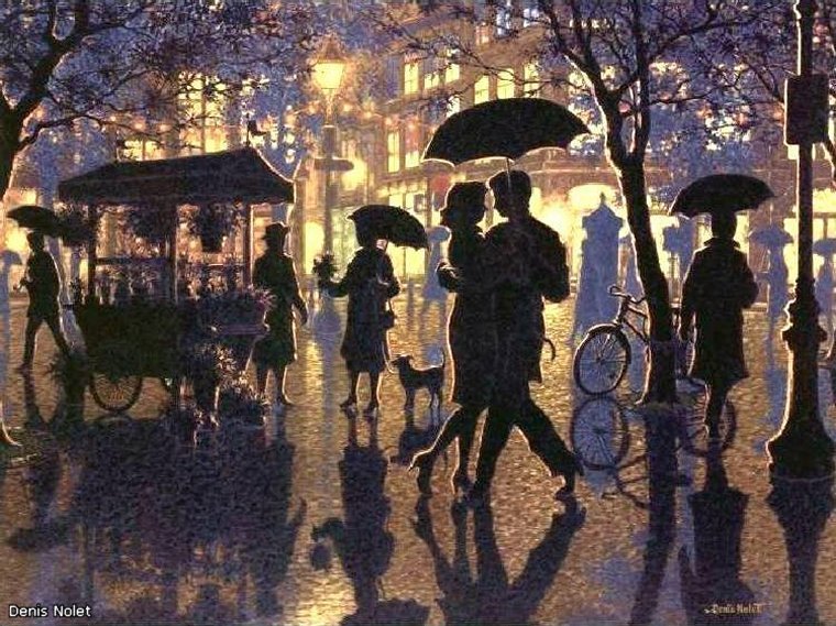 Дождливый вечер - парень, любовь, девушка, ночной город, пара - оригинал