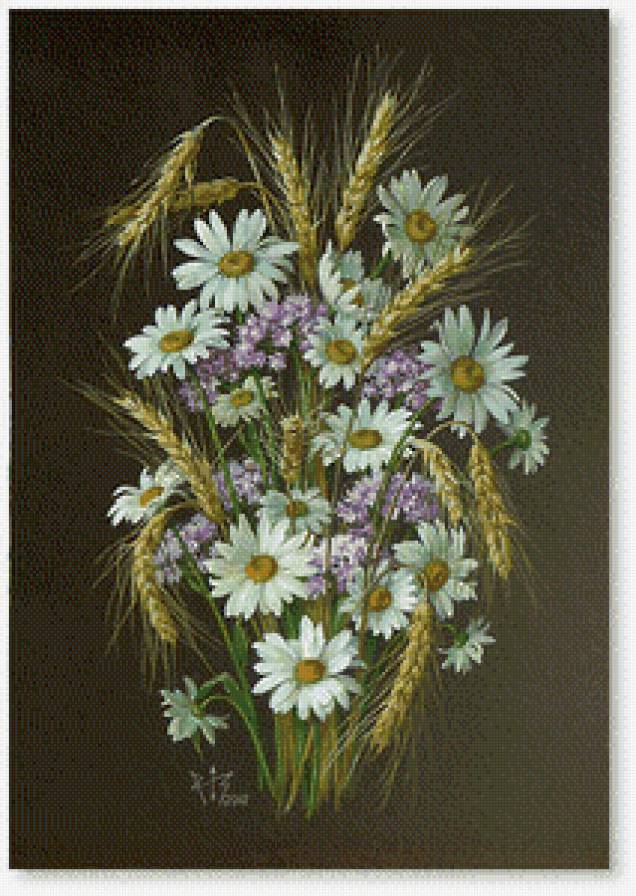 полевые цветы - букет, цветы, ваза - предпросмотр