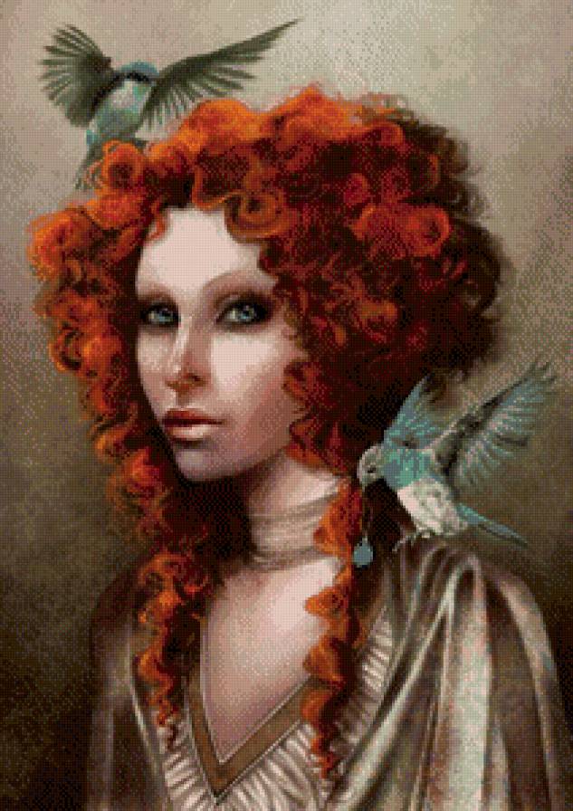 Девушка с птицами - красавица, дама, девушка, фэнтези, птицы - предпросмотр