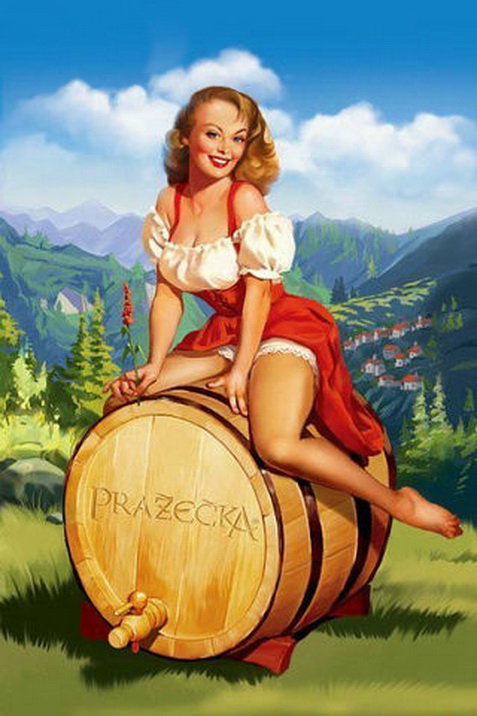 Девушка на бочке - ретро, девушка - оригинал