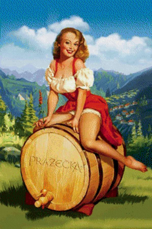 Девушка на бочке - девушка, ретро - предпросмотр
