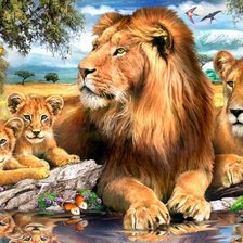 Оригинал схемы вышивки «семья львов» (№570911)