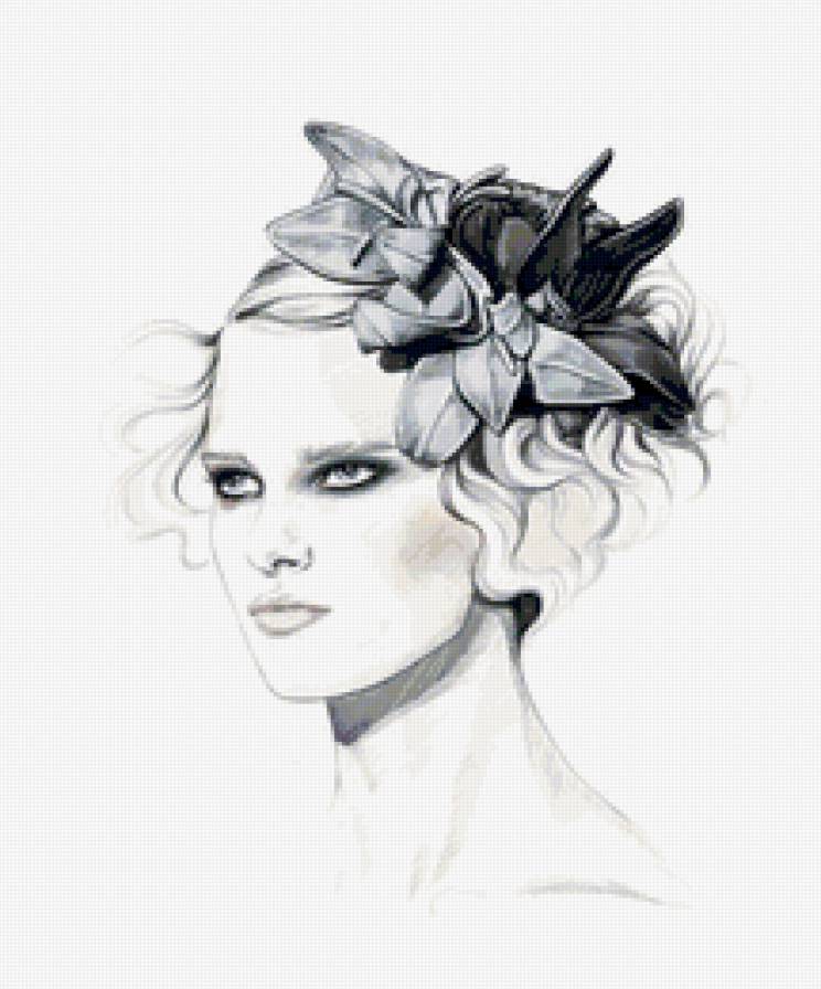 Девушка - красавица, монохром, девушка, дама - предпросмотр