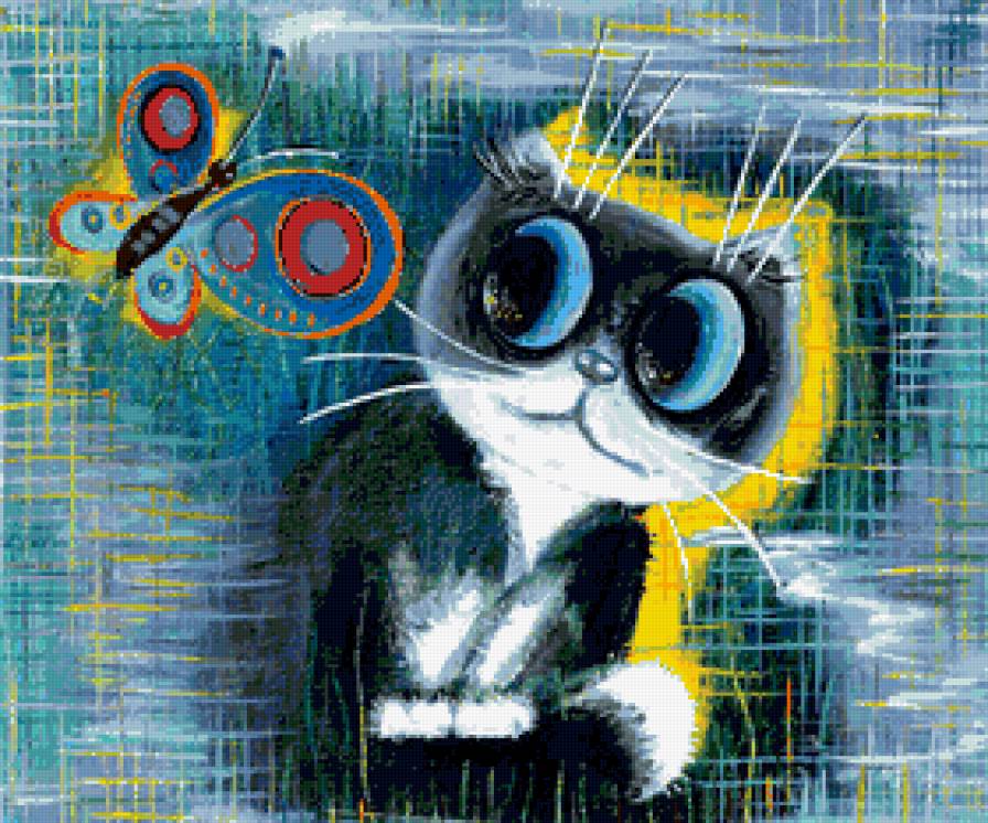 Котик с бабочкой - абстракция, коты, бабочки, животные - предпросмотр