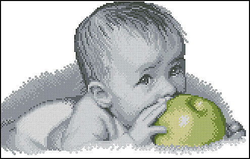 малыш с яблоком - яблоко, малыш - оригинал