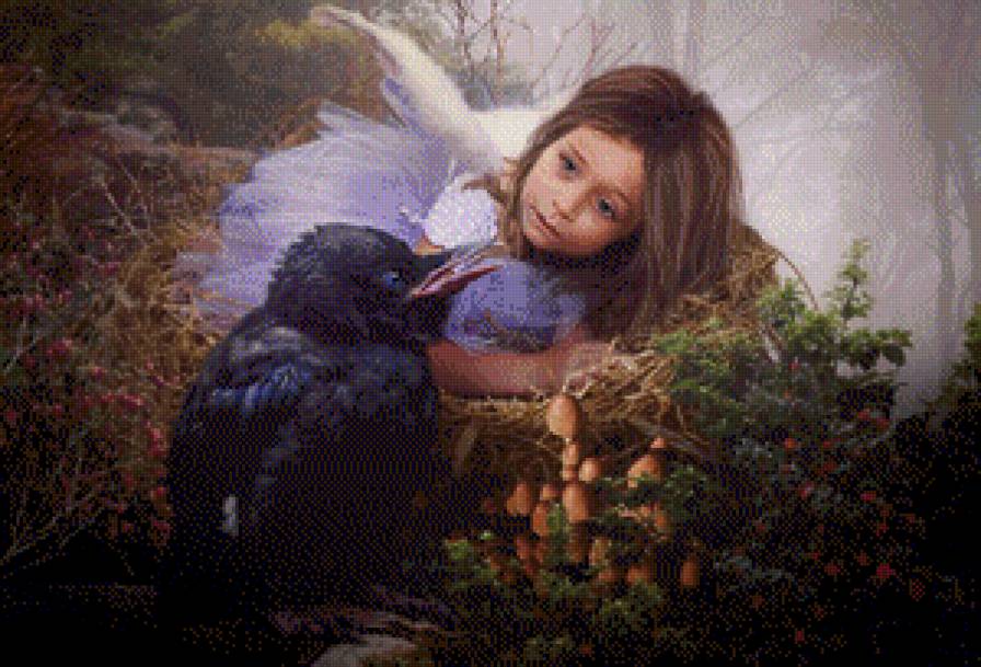 №571141 - птица, лес, ангел, ребенок, ворон - предпросмотр