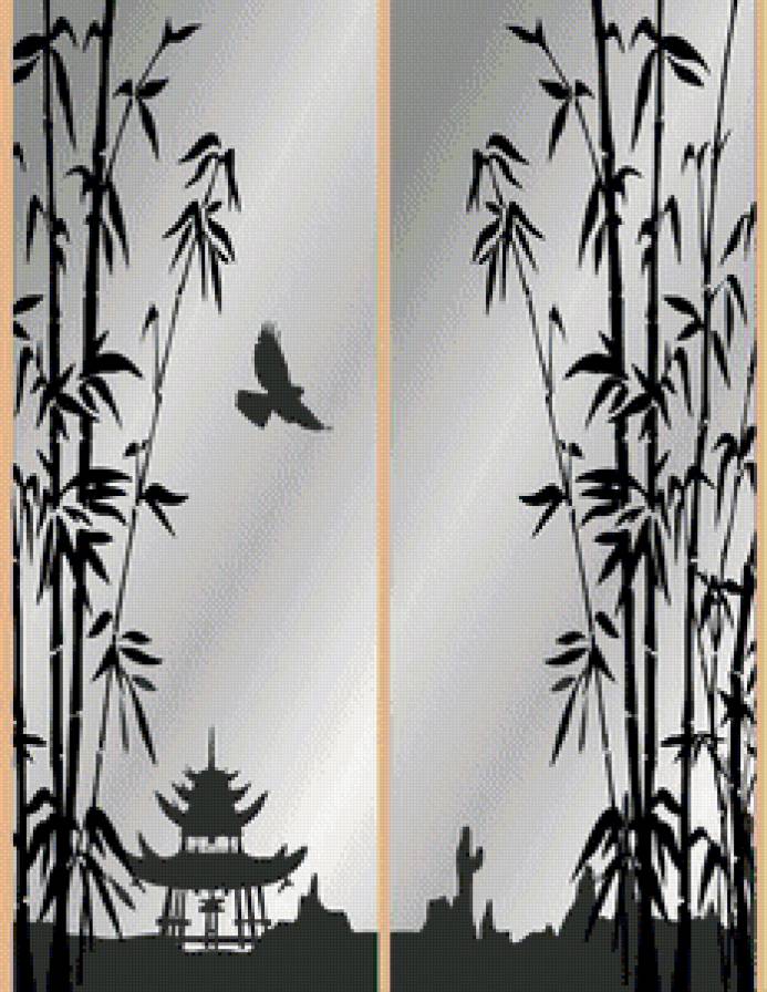 Восточно-азиатский мотив.Диптих. - бамбук, пагода, азия, монохром, пейзаж, восток - предпросмотр
