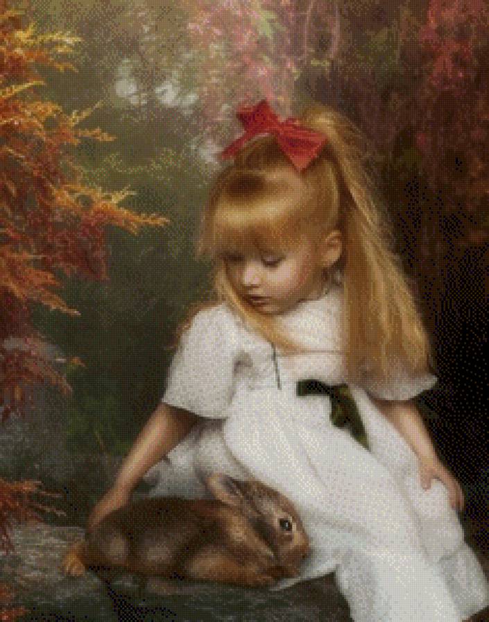 №571244 - осень, ребенок, платье, кролик, животное - предпросмотр