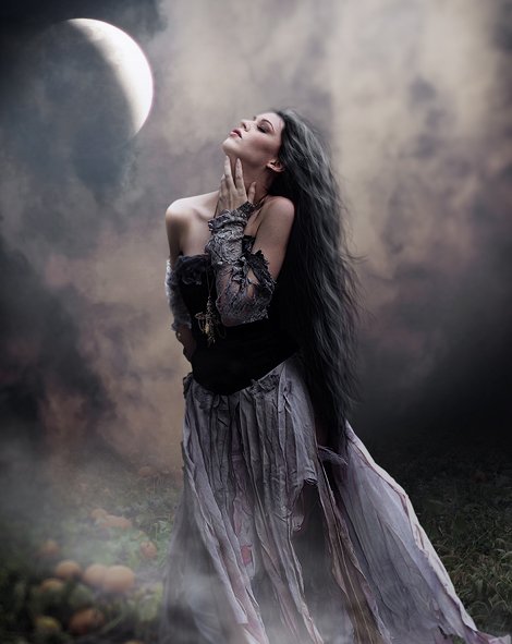 №571252 - луна, девушка, ночь, готика - оригинал