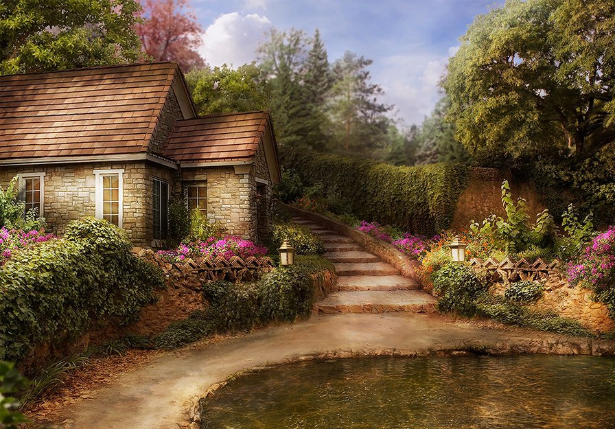 home_ - домик, цветы - оригинал