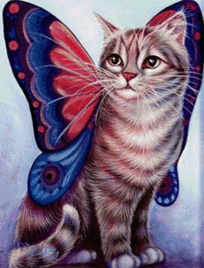 Кошечка-бабочка - животные, коты, фэнтези - предпросмотр