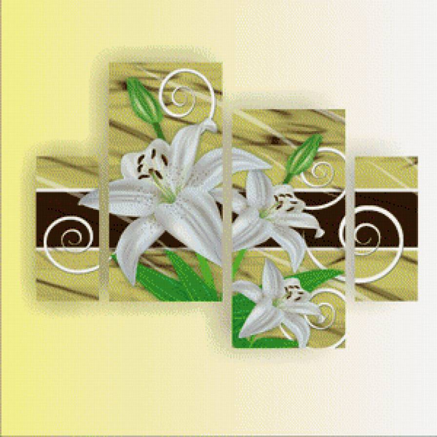 полиптих белые лилии - картины, картина, цветы, триптих - предпросмотр