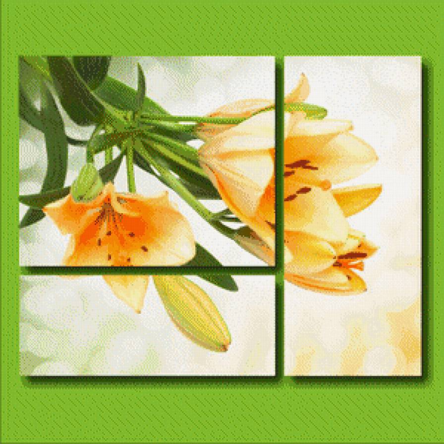 триптих желтые лилии - триптих, цветы, картины, картина - предпросмотр