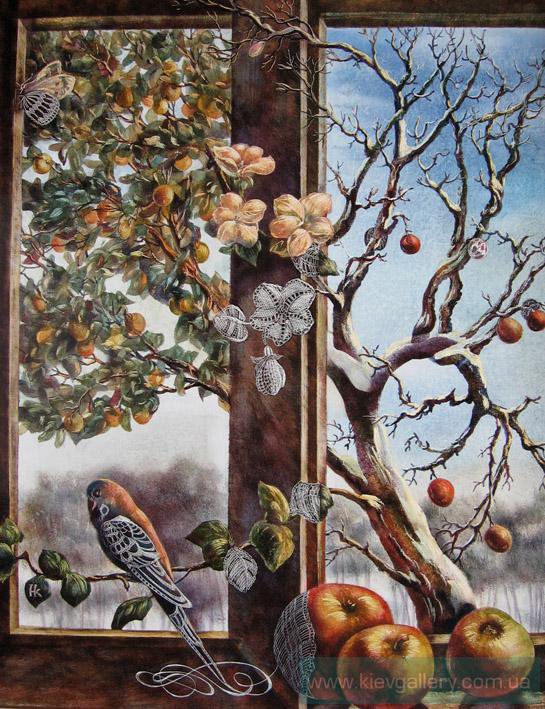 Наталия Коломиец Осень-Зима - притца, осень, пейзаж, абстракция, картина, зима, коломиец - оригинал