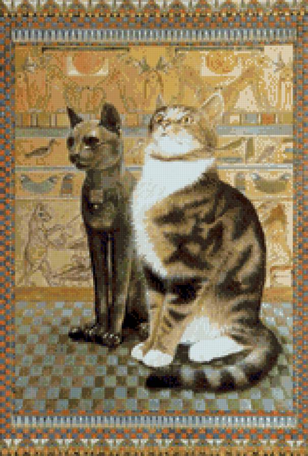 Почти как Сфинкс! - животные, живопись, кошки, подушка - предпросмотр