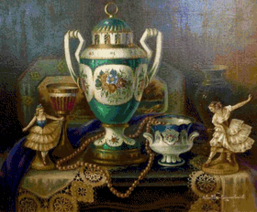 Anna Sattler-Seigerschmidt. Натюрморт с балериной - живопись, ваза, натюрморт - предпросмотр