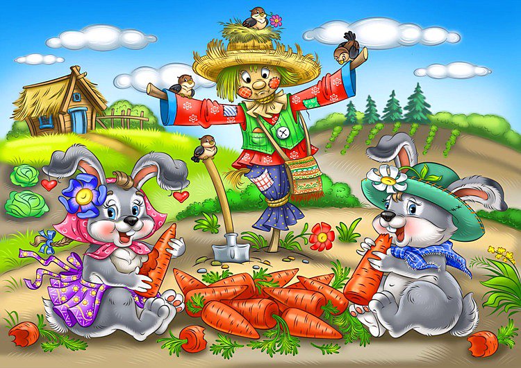 Во саду ли, в огороде... - морковка, сад, детская, зайки, огород - оригинал