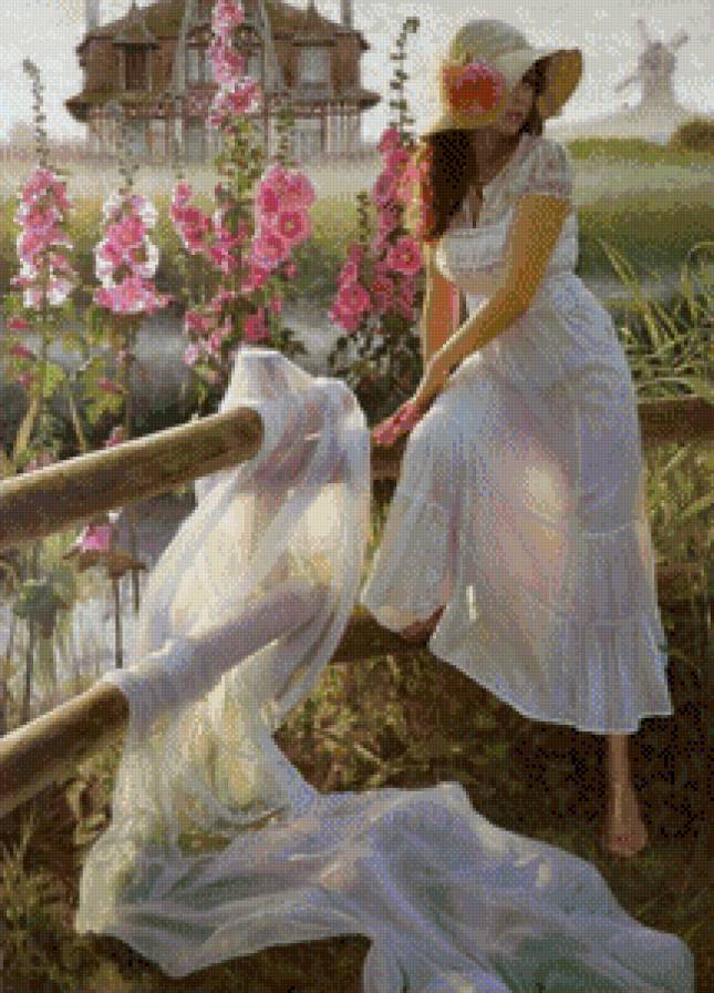 Andrej Beliczenko-Kobieta wsrod malw - kwiaty, malwy, pejzaz, kobieta - предпросмотр
