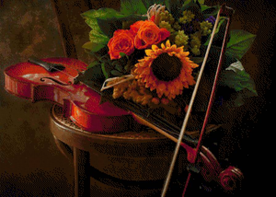 Скрипка - скрипка, натюрморт, букет - предпросмотр