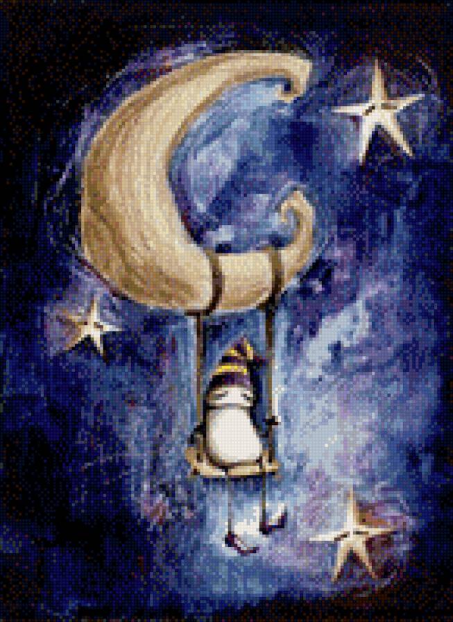 Звёздные луны 5 - качели, звезды, луна - предпросмотр