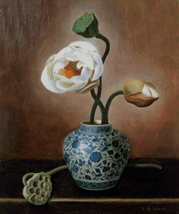 Лотос в вазе - цветы, натюрморт, азия, восток - предпросмотр