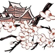 Схема вышивки «Сакура на фоне пагоды»