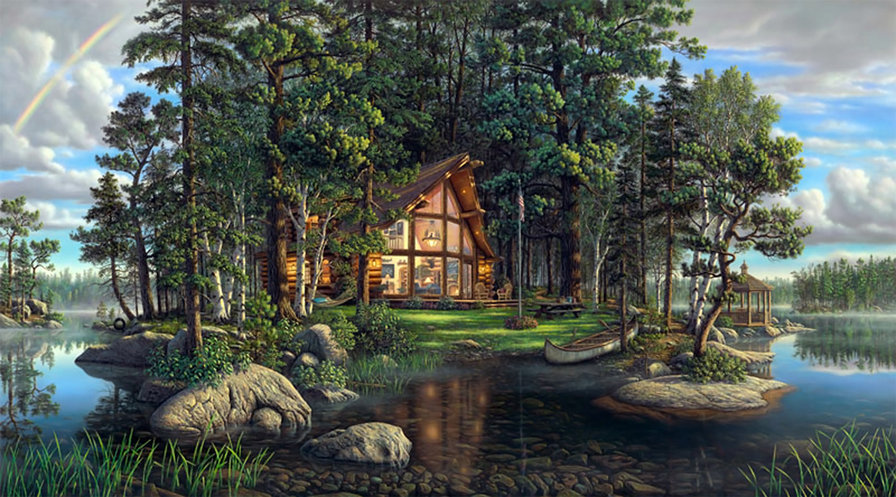 домик - река, дом, лес - оригинал